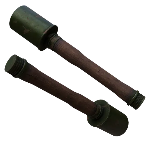 Realistic 3D model of a Stielhandgranate with high-detail 4k textures, optimized for rendering in Blender.