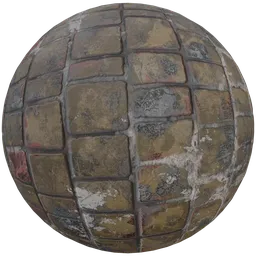 Realistic worn brick wall texture with varying colors, visible cement overflow, for PBR material in Blender 3D.