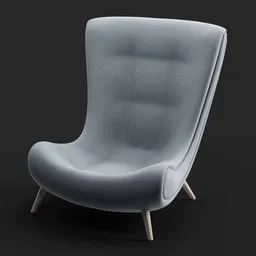 Elegant grey 3D-rendered Blender model of a modern reading chair with wooden legs.