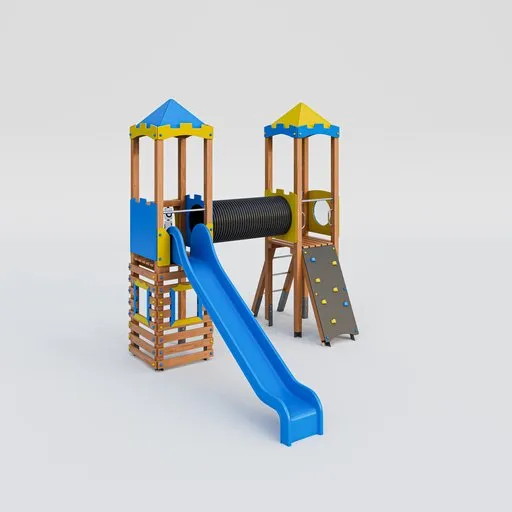 Wooden playground set with slide n pipe