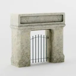 Realistic Blender 3D model of a textured stone archway with integrated metal gate, ideal for architectural visualization.