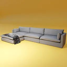 Detailed grey sectional sofa 3D model with cushions, optimized for Blender rendering.