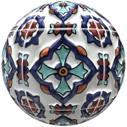 Highly detailed PBR material of a vintage rustic Mexican ceramic design for 3D floor texturing, with customizable parameters.