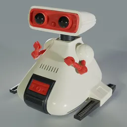 Detailed 3D render of a vintage-style toy robot with red accents, ideal for Blender artists and AI enthusiasts.