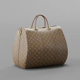 Alt text: "Highly detailed brown and tan Louis Vuitton leather bag with precise stitches, perfect topology and rendered in V-ray for Blender 3D software. Ideal for game development and modern cloth simulations."