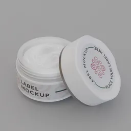 Detailed 3D Blender model of an open cream jar with realistic texture and label design suitable for skincare products.