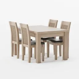"Explore our stunning Blender 3D model of a Table and Chairs Set featuring PBR oak and leather textures. Perfect for your dining room interior design projects."