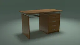 3D-rendered wooden office table with drawers, suitable for Blender modeling and design visualization.