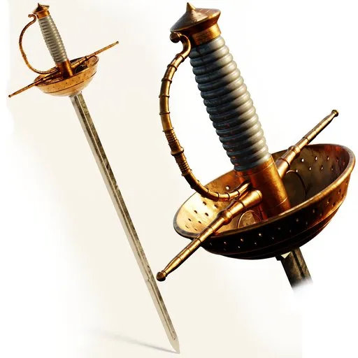 Detailed 3D render of an antique Spanish sword, ideal for Blender 3D artists interested in historic weaponry designs.