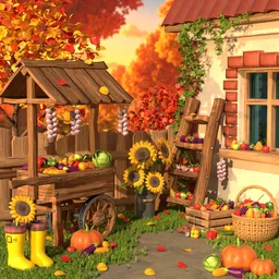 Stylized Autumn Harvest Scene