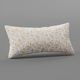 "3D model of a floral pillow with a white and orange pattern, ideal for Blender 3D projects. This intricate design features small flower patterns, creating a visually appealing and realistic render. Enhance your projects with this high-quality Pillow Watercolor flowers model."