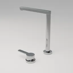 Silver kitchen tap 3D model rendered in Blender, showing a sleek modern design suitable for various virtual interior projects.