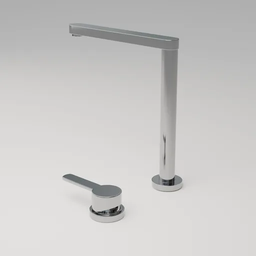 Silver kitchen tap 3D model rendered in Blender, showing a sleek modern design suitable for various virtual interior projects.