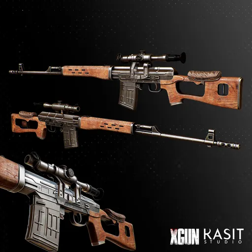 Realistic Blender 3D model of Dragunov SVD with high-quality PBR textures, ideal for game development.