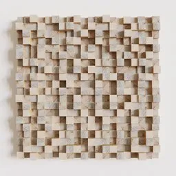 "Wooden Wall Panel 100x100 cm: A high-quality 3D model for Blender 3D. Created from real pictures, this panel features interconnecting wood blocks in a taupe finish. Perfect for scaling, framing, or covering an entire wall. Get this versatile wood panel for your Blender 3D projects."