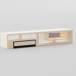 "Upgrade your living room with The Enterprise cabinet 3D model for Blender 3D. This modern white entertainment center features a black drawer, white shelf, and is inspired by Kose Kanaoka and Torii Kiyomoto. Add it to your 3D project and enjoy the soft filtered outdoor lighting by Francesco Cozza."