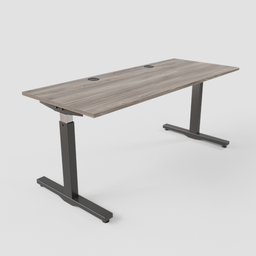 Realistic 3D render of an adjustable wooden desk for office use, compatible with Blender.