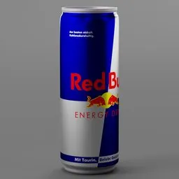 Detailed 3D model of a textured energy drink can for Blender rendering and animation.