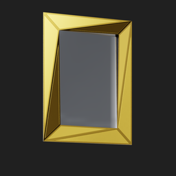 "Stylized gold-framed mirror with an aggressive angular design and broken glass, inspired by James Peale. Ideal for interior decoration in Blender 3D."