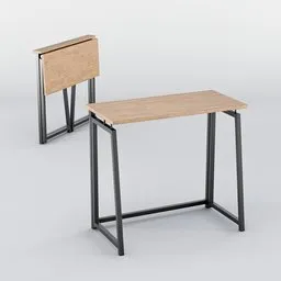 3D Blender model of a foldable desk with metal legs, showcasing practicality and space efficiency.