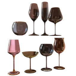 Variety of rendered 3D glass models suitable for Blender with simple shaders, perfect for various render projects.