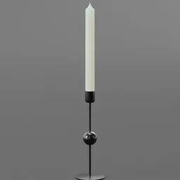 "3D model of a sleek candle with a black ceramic holder, created in Blender 3D software. Rendered in Redshift, the large cornicione and long stick add a powerful touch to the design."