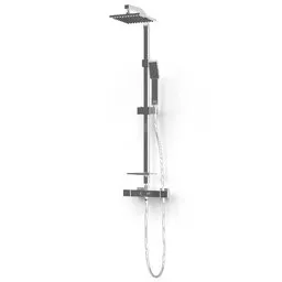 Detailed 3D rendering of a modern chrome shower fixture for Blender modeling projects.