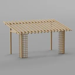Detailed 3D pergola model with lattice sides, ideal for garden or decor projects, compatible with Blender.