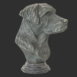 Dog bust diorite statue