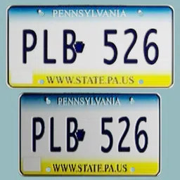 3D model of a Pennsylvania license plate for car and truck in Blender, with basic textures.