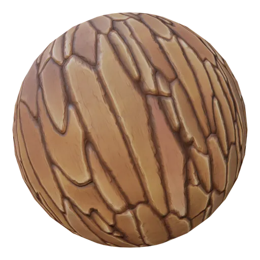 PBR stylized pine bark texture with peeling effect for 3D Blender materials in tiles category.