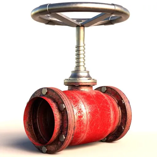 Detailed Blender 3D render of an industrial red shut-off valve with realistic textures and metal finish.