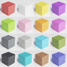 "Colorful powdered concrete blocks for Minecraft in 3D model format rendered with physical accuracy and soft shading. Easily create your own world with these cube-shaped blocks in four kawaii colors using Blender 3D."