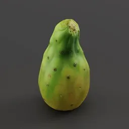 "4K textured 3D model of a prickly pear fruit, also known as tuna or cactus fruit, created with Blender 3D software. This model features a realistic green exterior with a brown spot, perfect for use as a videogame asset or other digital project. Rate and download more high-quality fruit and vegetable models from this BlenderKit collection."