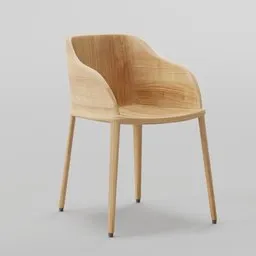 "3D model of a wooden cafe chair for Blender 3D. This furniture model features a polished finish and smooth vector curves, rendered in redshift for a realistic touch. Created by Arvid Nyholm, with legs and seat made of elm tree wood, measuring 47x55x70 cm."