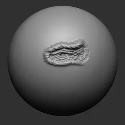 3D sculpting brush for Blender creating detailed eye cavity on dragon model.