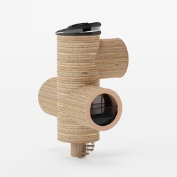 "Modular Cylinder House 3D model created in Blender software. Inspired by Ricardo Bofill and Paul Feeley, this highly detailed model features a black lid wooden object, vines, and a bird's-eye view perspective. Perfect for Blender enthusiasts looking for a unique home design."