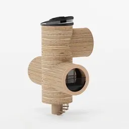"Modular Cylinder House 3D model created in Blender software. Inspired by Ricardo Bofill and Paul Feeley, this highly detailed model features a black lid wooden object, vines, and a bird's-eye view perspective. Perfect for Blender enthusiasts looking for a unique home design."