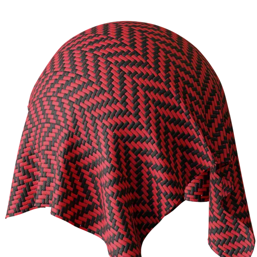 Red and Black Herringbone Weave Fabric