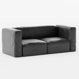 Detailed 3D model of a modern black leather sofa with cushions, compatible with Blender rendering.