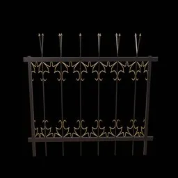 Detailed ornamental 3D fence model showcasing intricate metalwork, compatible with Blender for architecture visualization.