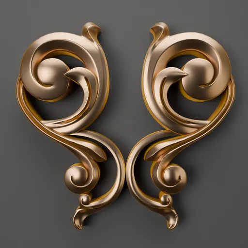 Golden 3D ornament detail showcasing intricate classic design, perfect for enhancing Blender 3D projects.