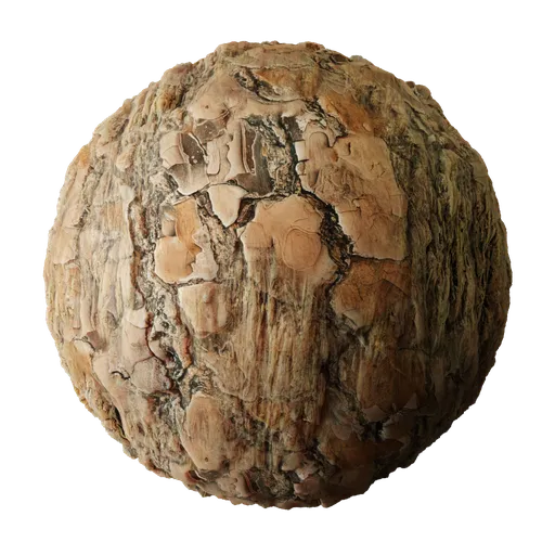 High-resolution PBR tree bark material for 3D modeling in Blender, with realistic textures and displacement mapping.