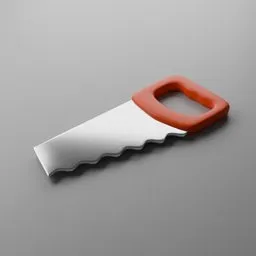 Highly detailed 3D model of a cartoon-style hand saw with orange handle for Blender rendering.