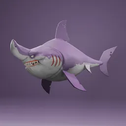 Shark Stylized Pink- Rigged- Lowpoly