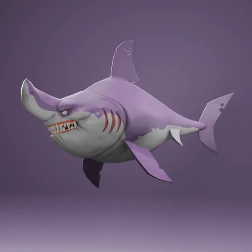 Shark Stylized Pink- Rigged- Lowpoly