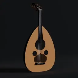 Realistically rendered 3D model of an oud, showcasing detailed texture and design with clear Blender graphics.