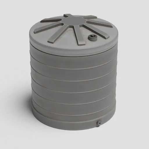 Detailed 3D model of a grey water tank, optimized for Blender with high-quality PBR textures and efficient geometry.
