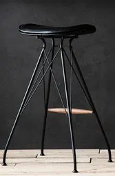 Detailed 3D model of a modern wire-frame bar stool with a wooden footrest, perfect for Blender 3D projects.