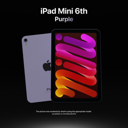 Highly detailed purple iPad Mini 6 3D model with Retina display, Apple A15 chip, cameras, and accessories.